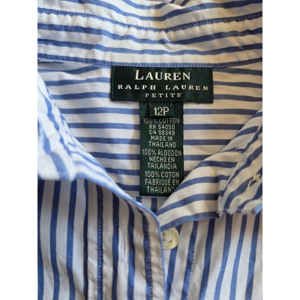 Ralph Lauren Striped Blue White Marine Embroidered Monogram Pocket Shirt sz 12P - Picture 4 of 7